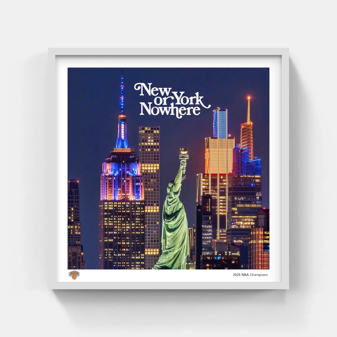New York Or Nowhere – 26x26 Knicks Skyline Art on Glass Framed (Pre-Order)