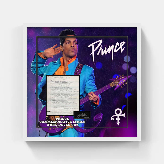 Prince Laser Autographed with "When Doves Cry" Commemorative Lyrics Framed (Charity) - Latitude Sports Marketing