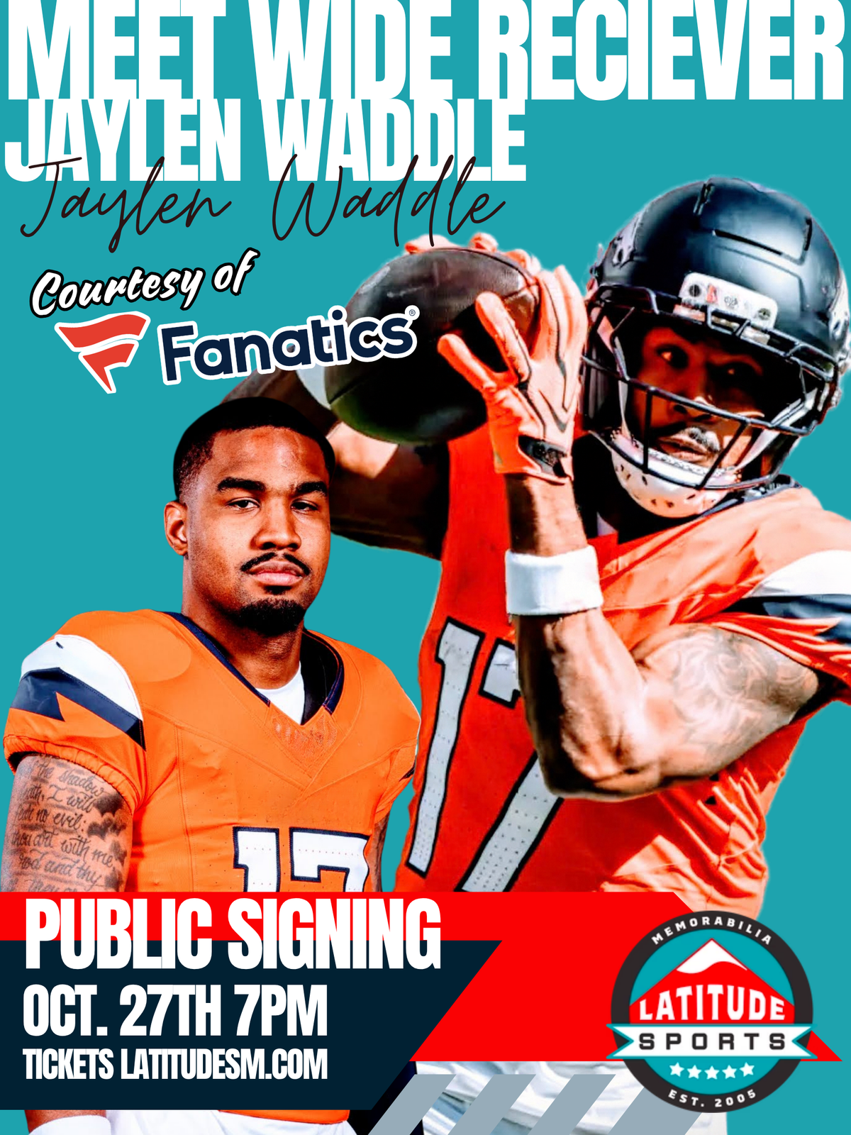Jaylen Waddle Denver Broncos In Person Signing Ticket