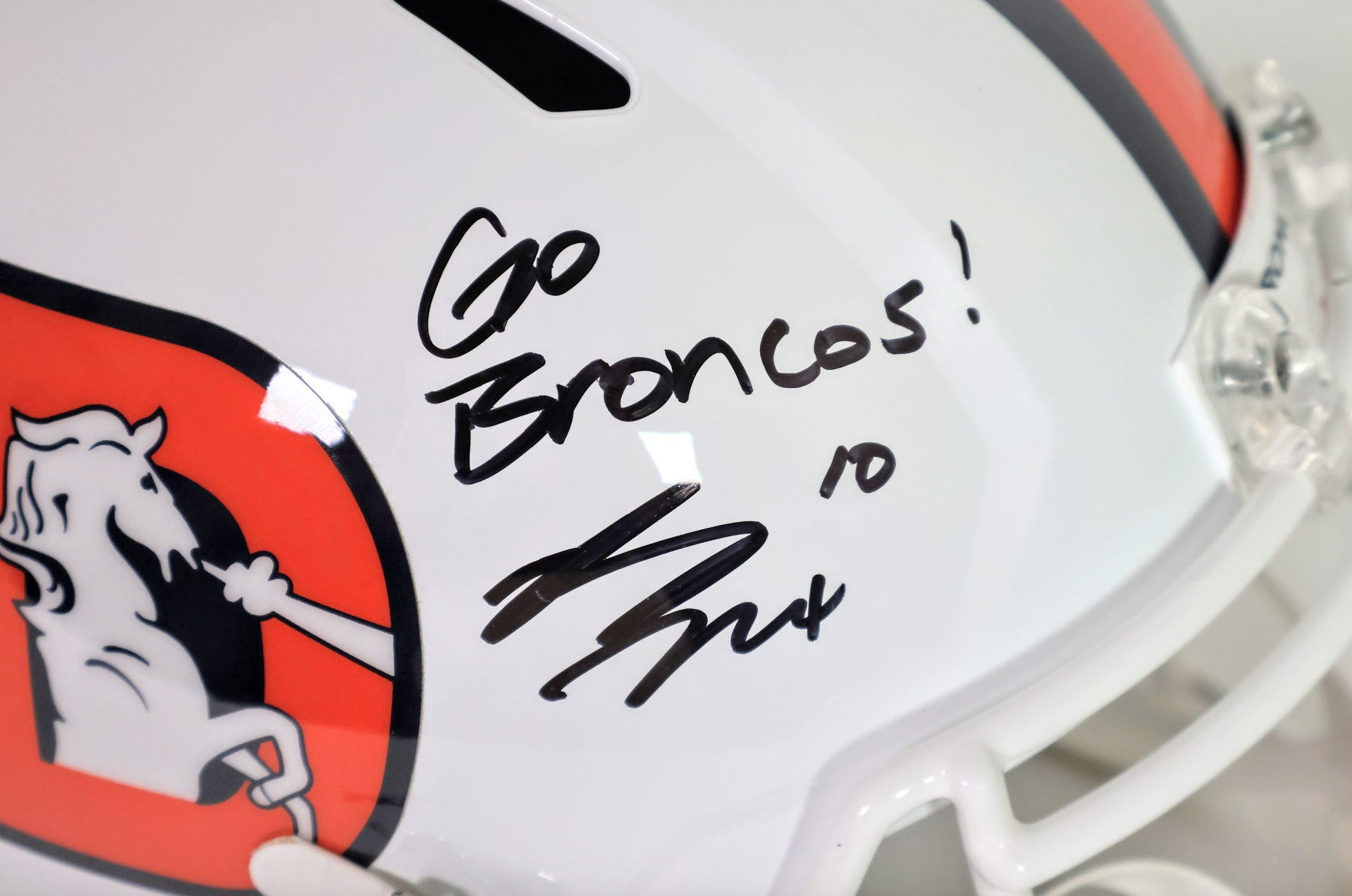 Bo Nix Autographed Pro Snowcapped Helmet Inscribed "Go Broncos!" - Beckett COA