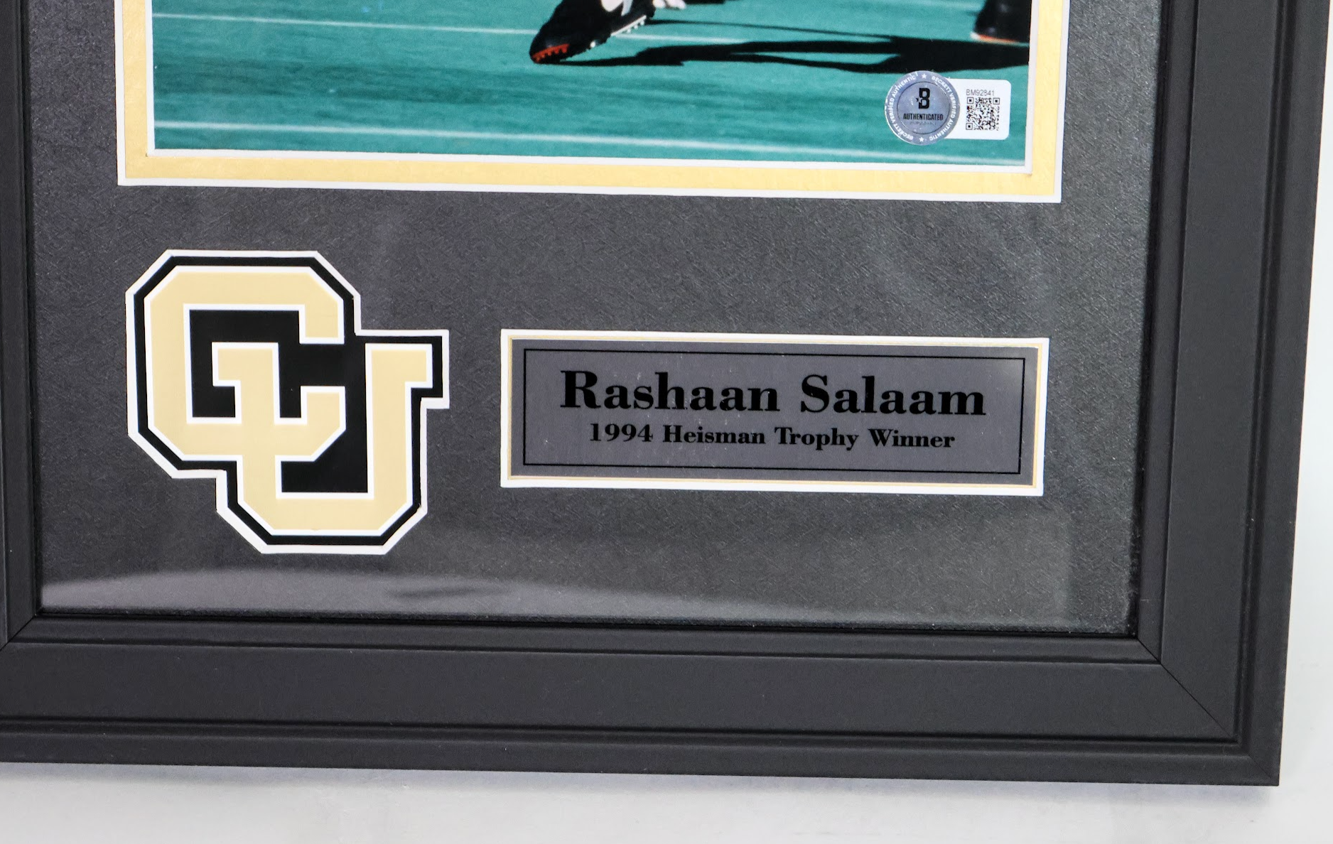 Rashaan Salam 1994 Heisman Trophy Winner Autographed 8x10 Action Shot Photo with Deluxe Frame