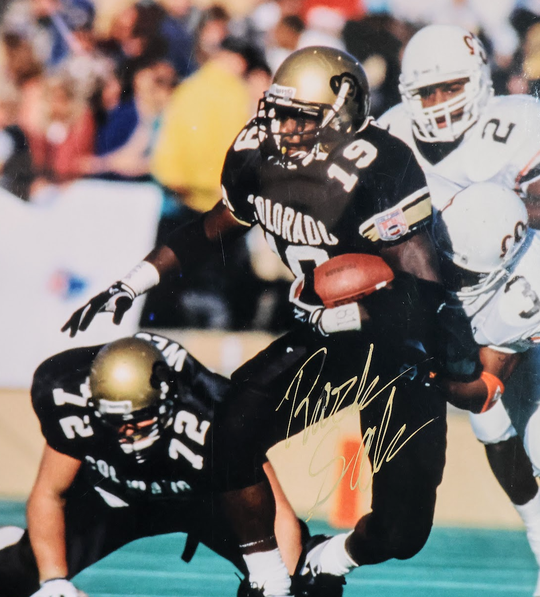 Rashaan Salam 1994 Heisman Trophy Winner Autographed 8x10 Action Shot Photo with Deluxe Frame