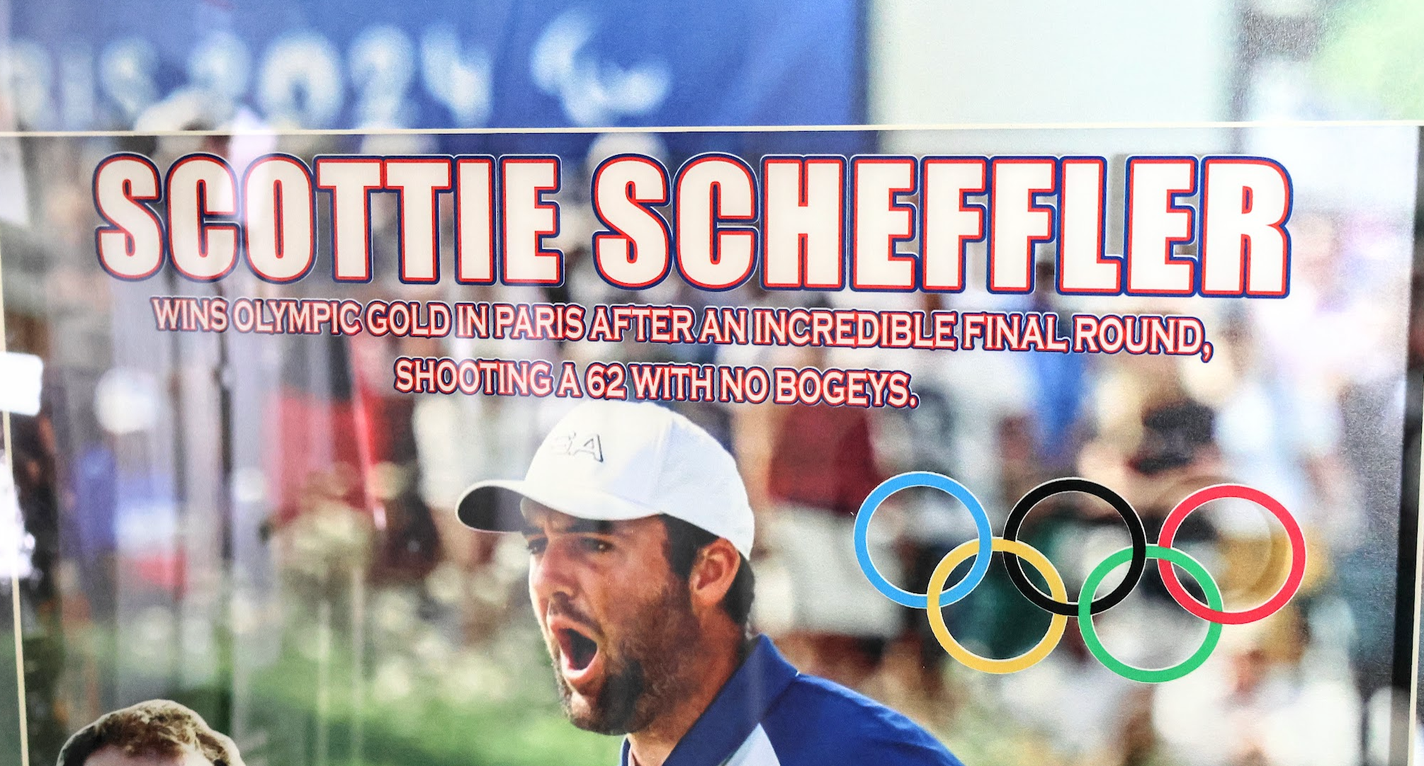 Scottie Scheffler "Wins Olympic Gold in Paris After an Incredible Final Round, Shooting a 62 with No Bogeys" Laser Engraved Signature Framed