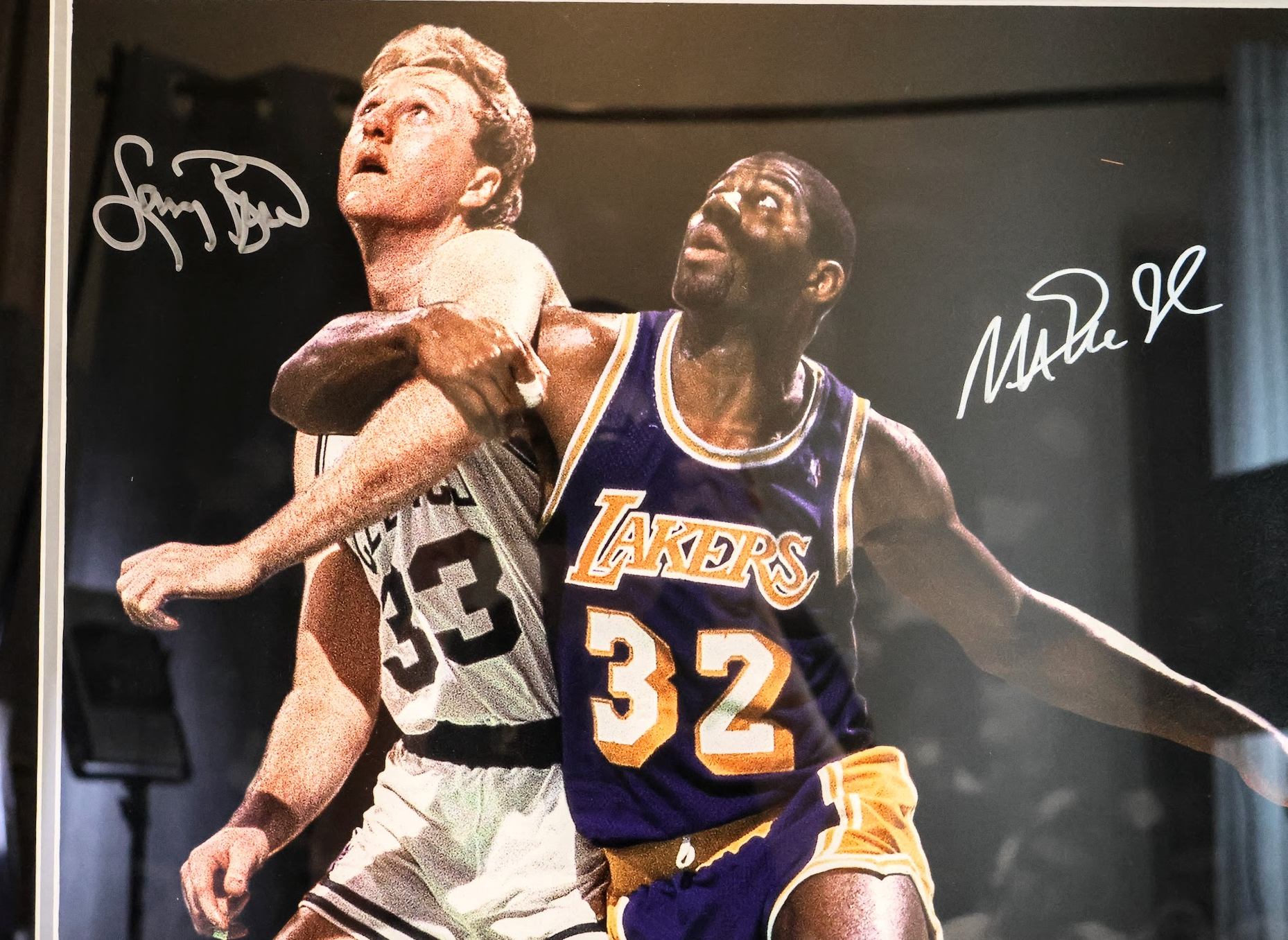 Larry Bird & Magic Johnson Autographed 16x20 Photo Framed - Beckett COA