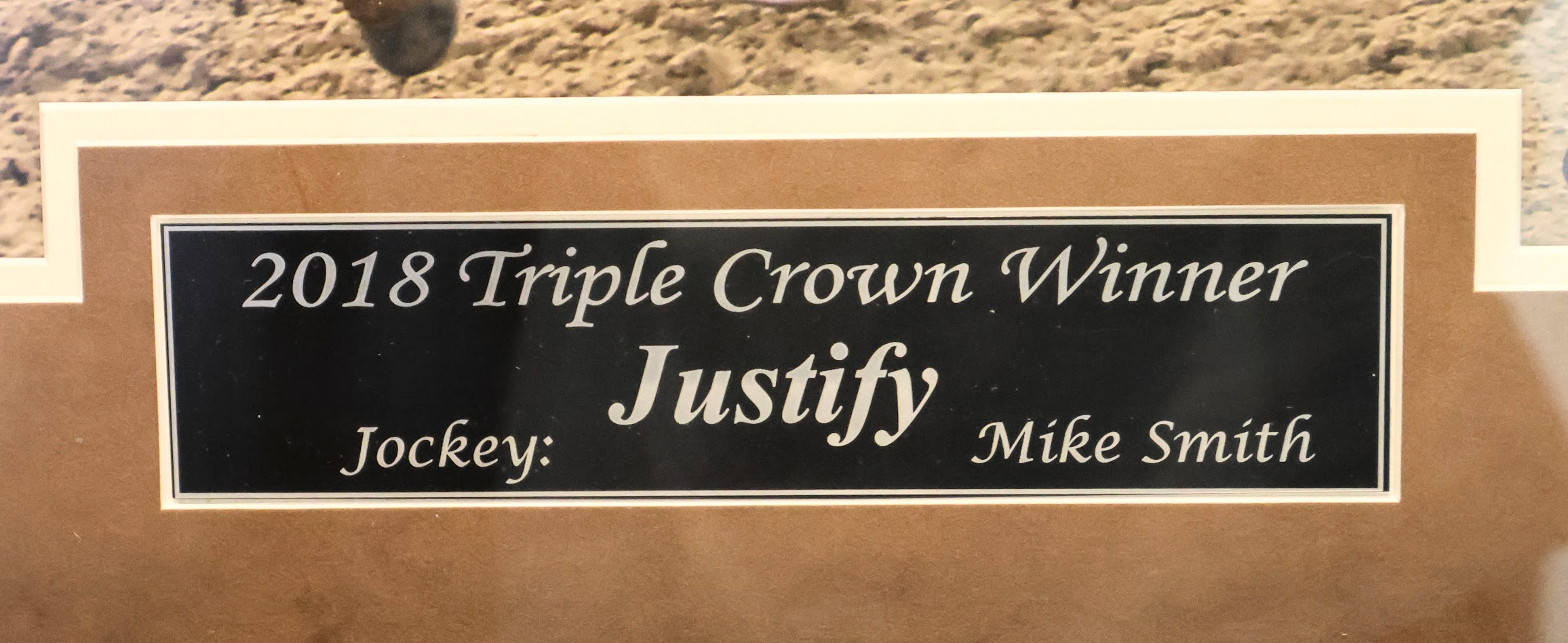 Justify Signed Michael Smith Photo with Riding Stick and Horseshoe Framed (Frame As Is)