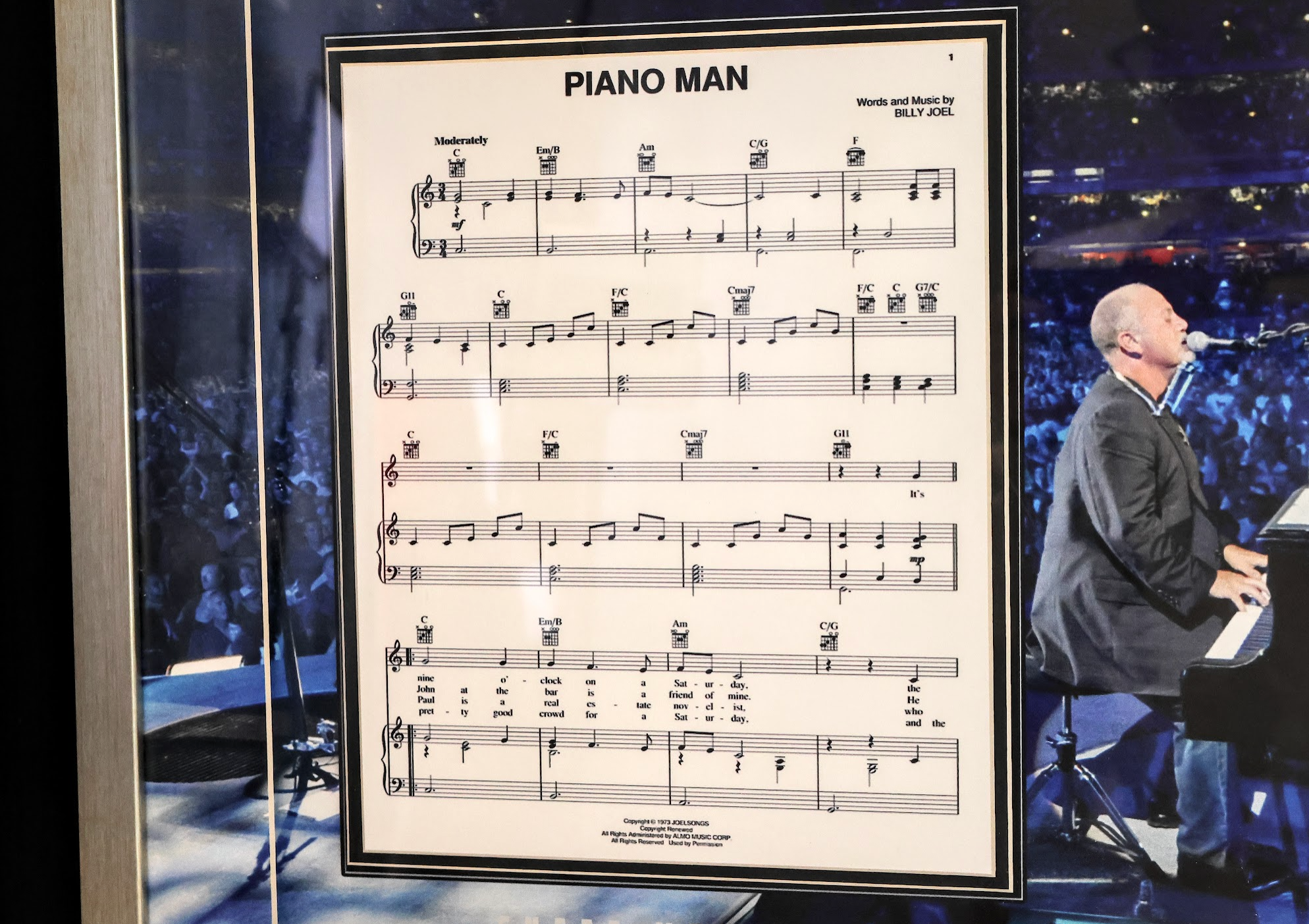 Billy Joel The Piano Man Sheet Music & Laser Engraved Replica Signature Photo Framed