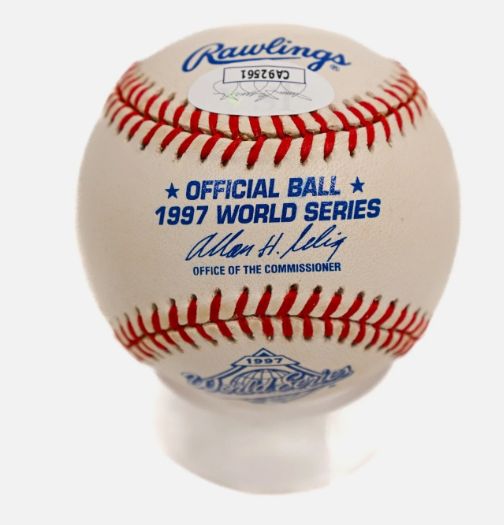 Livan Hernandez Autographed Official 1997 World Series Baseball JSA COA
