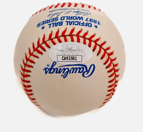 Livan Hernandez Autographed Official 1997 World Series Baseball JSA COA