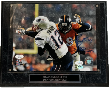 Shaq Barrett Autographed/Inscribed Denver Broncos 10x8 Photo/Plaque JSA COA - Latitude Sports Marketing