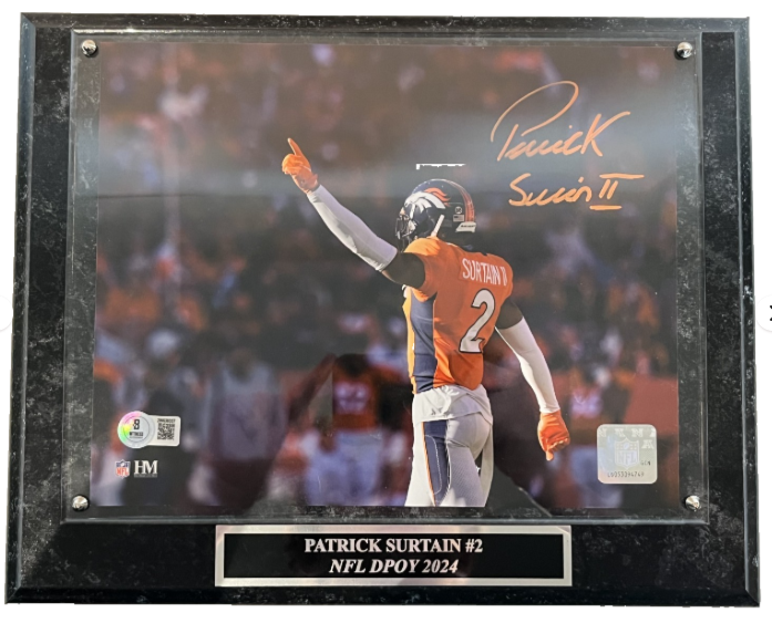 Patrick Surtain Autographed Denver Broncos 10x8 Photo/Plaque BAS COA - Latitude Sports Marketing