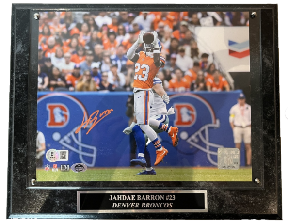 Jahdae Barron Autographed Denver Broncos 10x8 Photo/Plaque BAS COA - Latitude Sports Marketing