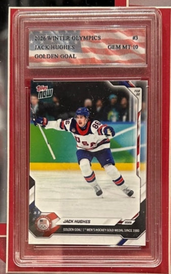 Jack Hughes USA Hockey Framed 8x10 Photo with Slabbed Topps Trading Card – 2026 Gold Medal Game - Latitude Sports Marketing