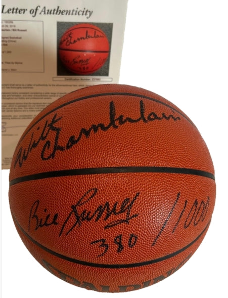 Wilt Chamberlain & Bill Russell Dual-Autographed NBA Basketball LE-1000 JSA LOA - Latitude Sports Marketing
