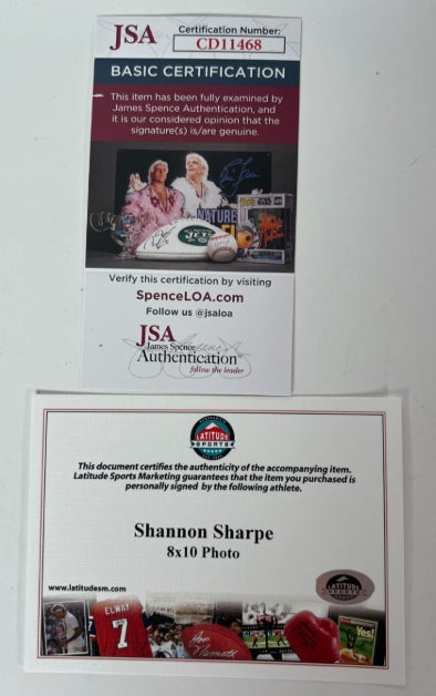 Shannon Sharpe Autographed Denver Broncos 8x10 Photo with Plaque JSA COA
