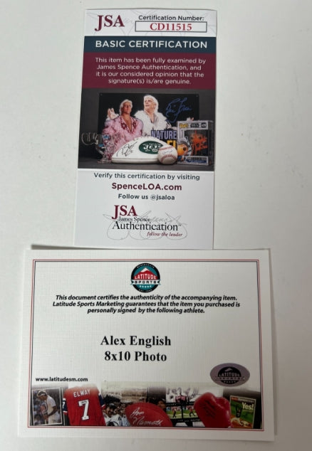 Alex English Autographed 8x10 Photo Inscribed "HOF 97" with Plaque JSA COA