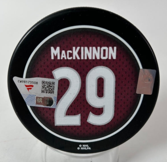 Nathan MacKinnon Autographed 2023-24 Hart Trophy Photo Puck LE-129 Fanatics COA