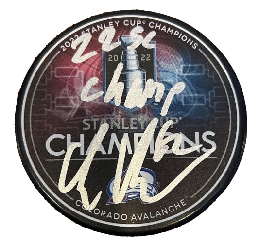 Artturi Lehkonen Autographed 2022 Stanley Cup Champions Puck with Inscription JSA COA - Latitude Sports Marketing