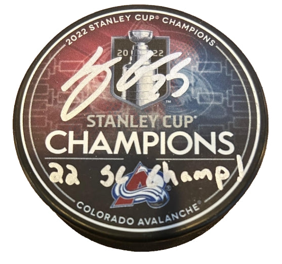 Logan O'Connor Autographed & Inscribed '22 SC Champ' Stanley Cup Champions Puck JSA COA - Latitude Sports Marketing