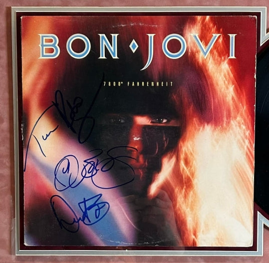 Bon Jovi 4x Autographed 7800 Fahrenheit Album Collage Framed 41" x 35.5" JSA LOA - Latitude Sports Marketing