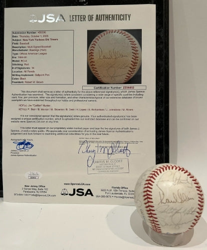 Jim "Catfish" Hunter & 18 Others Autographed Official American League Baseball – JSA LOA
