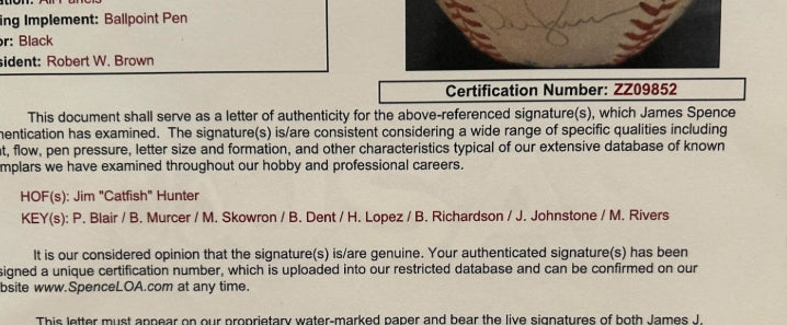 Jim "Catfish" Hunter & 18 Others Autographed Official American League Baseball – JSA LOA
