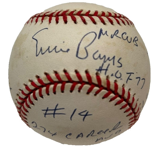 Ernie Banks Autographed & 15X Inscriptions Rawlings NL Baseball #188/1000 HMG Hologram - Latitude Sports Marketing