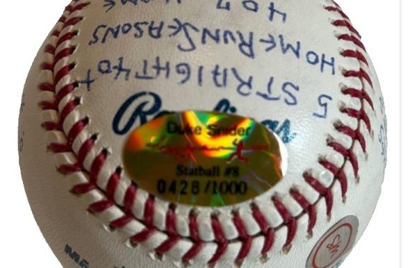 Duke Snider Autographed & 15X Inscribed MLB Baseball #428/1000 Statball COA - Latitude Sports Marketing