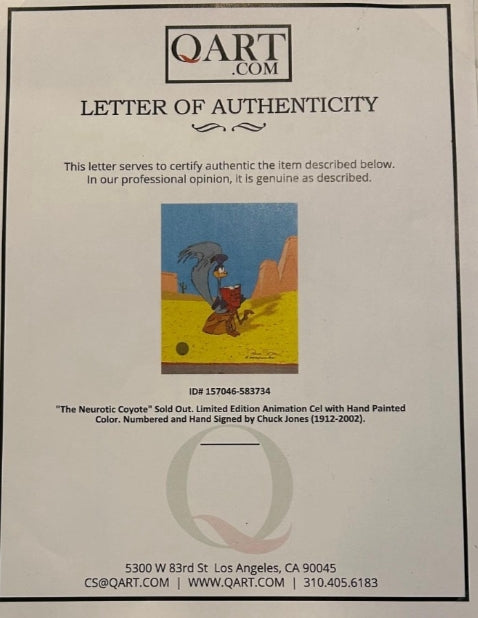 Chuck Jones Autographed Road Runner "The Neurotic Coyote" Limited Edition Sericel JSA COA #291/500