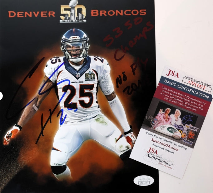 Chris Harris, Jr. Autographed/Inscribed "SB 50 Champs NO FLY ZONE" 8x10 JSA COA