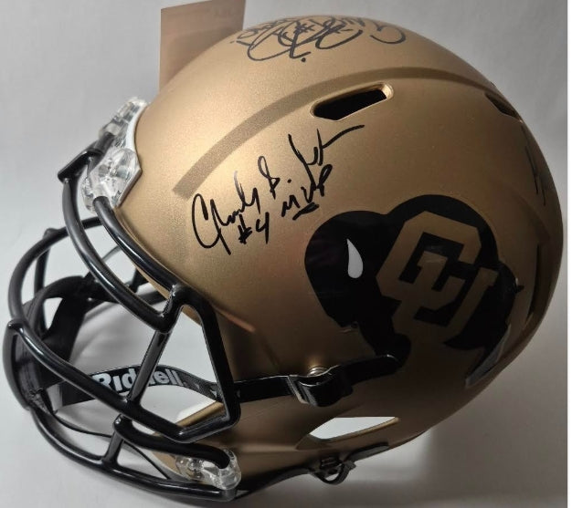 1990 Colorado Buffaloes 5X Autographed Full-Size Replica Football Helmet - JSA COA - Latitude Sports Marketing