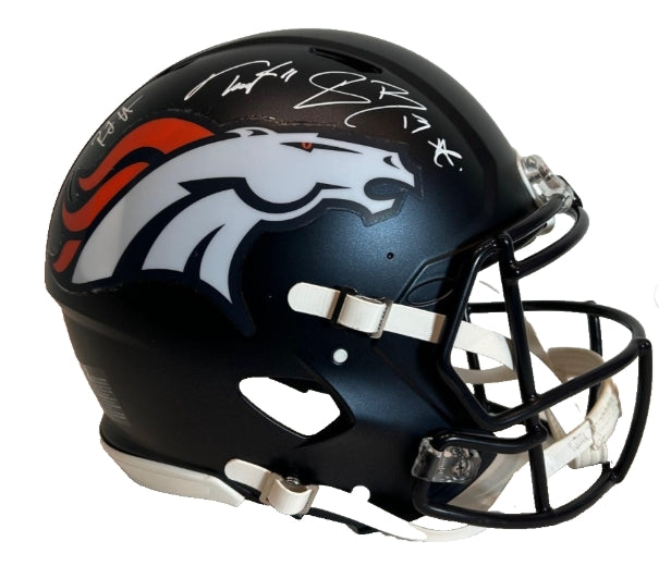 Pat Bryant, Troy Franklin, RJ Harvey Autographed Pro Broncos Helmet - BAS & JSA COA - Latitude Sports Marketing