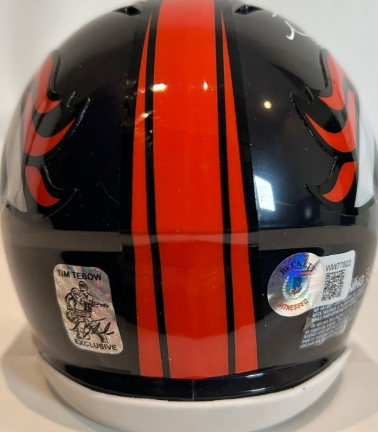 Tim Tebow Autographed Denver Broncos Navy Mini Helmet - Beckett COA - Latitude Sports Marketing