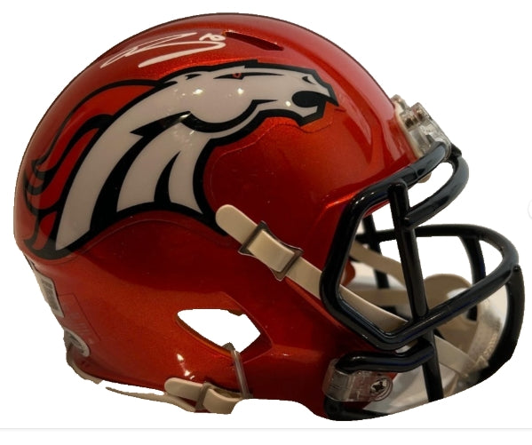 Bo Nix Autographed Denver Broncos Orange Flash Mini Helmet - Beckett COA - Latitude Sports Marketing