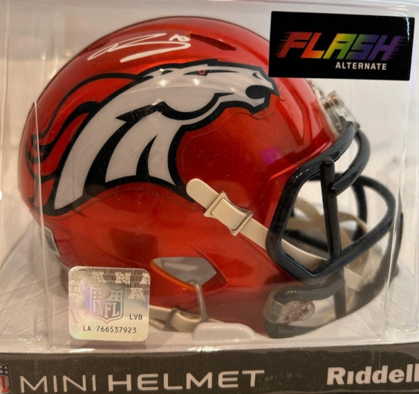 Bo Nix Autographed Denver Broncos Orange Flash Mini Helmet - Beckett COA - Latitude Sports Marketing