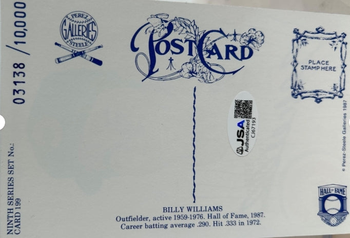 Billy Williams Autographed Perez-Steele Postcard 9th Series Card #199 JSA COA - Latitude Sports Marketing
