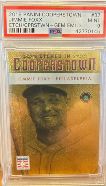 2015 Panini Etched in Cooperstown Jimmie Foxx #37 Gem Emerald PSA MINT 9