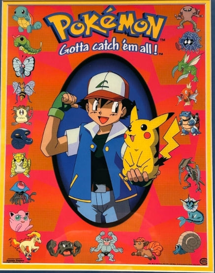 Pokémon Collage with Original 1999 Pikachu 50 HP Trading Card (14" x 18" Frame) with Satoshi Tajiri Laser Signature