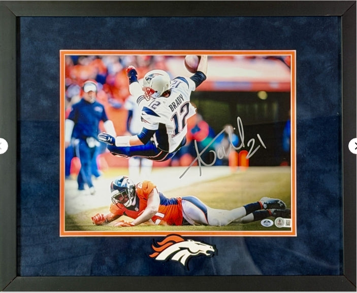 Aqib Talib Autographed 11x14 Photo Denver Broncos Framed 21.5x17.5 BAS COA - Latitude Sports Marketing