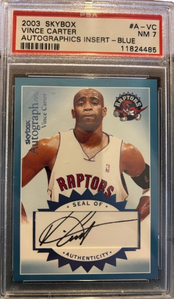 2003 Vince Carter SKYBOX AUTOGRAPHICS INSERT #A-VC VINCE CARTER 285/600 PSA NM 7