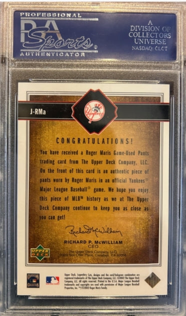 2002 SP Legendary Cuts #J-RMa Roger Maris Game Jersey Patch PSA 9