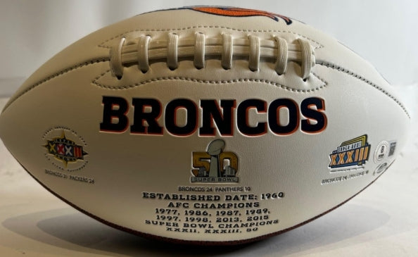 Shannon Sharpe Autographed White Panel Broncos (Super Bowls) Football - BAS COA - Latitude Sports Marketing
