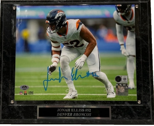 Jonah Elliss Autographed 8x10 Denver Broncos Road White Photo w/ Plaque – BAS COA