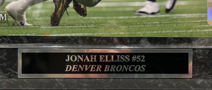 Jonah Elliss Autographed 8x10 Denver Broncos QB Pressure Photo w/ Plaque – BAS COA