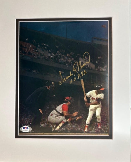 Frank Robinson Signed & Inscribed "H.O.F. 82" 8x10 Photo – Matted 11x14 with Nameplate | PSA Authenticated - Latitude Sports Marketing