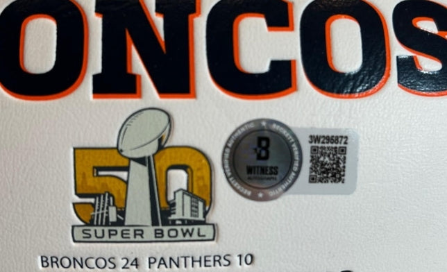 Chris Harris Jr. & Aqib Talib Dual-Signed Denver Broncos White Panel Football – Inscribed "No Fly Zone" w/ 3 SB Logos | BAS COA - Latitude Sports Marketing