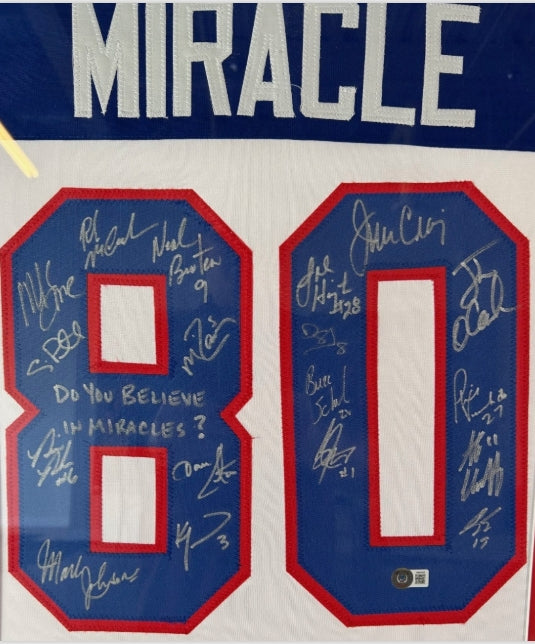 1980 Miracle on Ice Team USA Autographed Jersey Deluxe Framed 34x40 Beckett COA