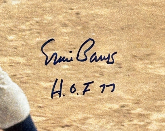 Ernie Banks Autographed 'HOF 77' 16x20 Photo - Deluxe Framed PSA/DNA COA