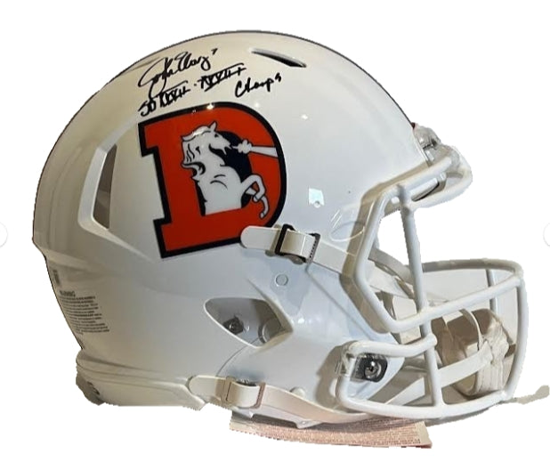 John Elway Autographed Denver Broncos Snowcapped Pro Speed Helmet BAS COA - Latitude Sports Marketing