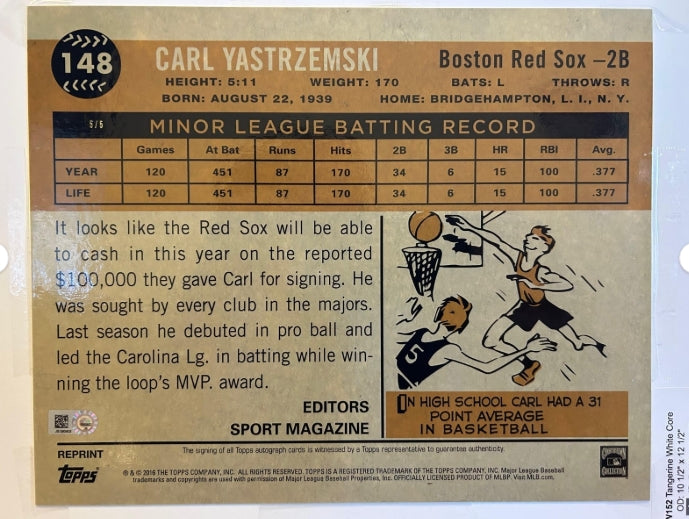 Carl Yastrzemski Signed 8x10 1960 Topps Chrome Jumbo Card Matted - JSA COA