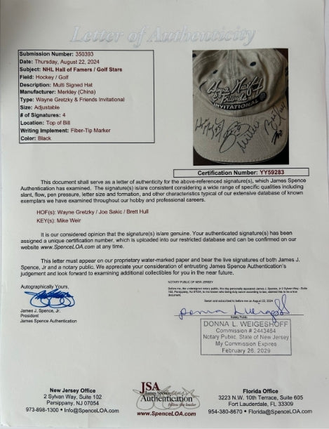 Wayne Gretzky & Friends Multi-Signed Golf Cap - Gretzky, Sakic, Hull, Weir JSA LOA